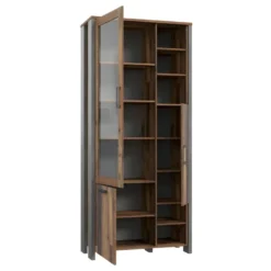 Vitrine 3 Portes Et 14 Niches Effet Bois Vieilli Et Béton Gris - BUCK -Pas Cher Mobiliora Magasin bibliotheque vitrine et etagere 10005177