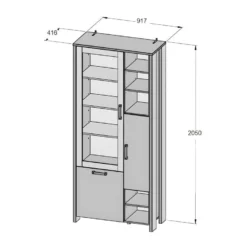 Vitrine 3 Portes Et 14 Niches Effet Bois Vieilli Et Béton Gris - BUCK -Pas Cher Mobiliora Magasin bibliotheque vitrine et etagere 10005179