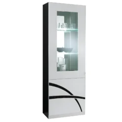 ALYSSA - Vitrine Gauche 1 Porte Laquée Brillant Noir Et Blanc