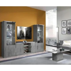 NAKTAM - Vitrine 1 Portes (Gauche Ou Droite) Chêne Gris Laqué -Pas Cher Mobiliora Magasin bibliotheque vitrine et etagere 10005295