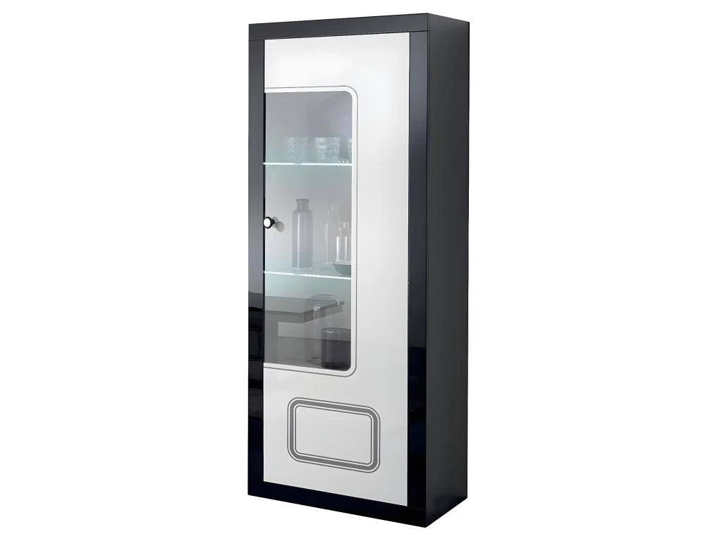 ROBBIE - Vitrine 1 Porte Droite Laqué Noir Et Blanc 3 ROBBIE - Vitrine 1 Porte Droite Laqué Noir Et Blanc