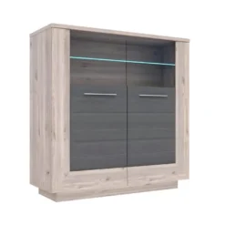 Vitrine Décor Bois Avec Vitrage Verre Trempé Et Poignées Métal - SHERA