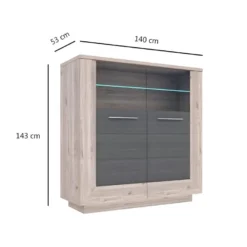 Vitrine Décor Bois Avec Vitrage Verre Trempé Et Poignées Métal - SHERA -Pas Cher Mobiliora Magasin bibliotheque vitrine et etagere 10005587