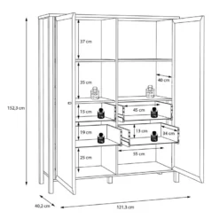 Vitrine Large Décor Noir Et Effet Chêne Avec Poignées Noir - MODE -Pas Cher Mobiliora Magasin bibliotheque vitrine et etagere 10005679