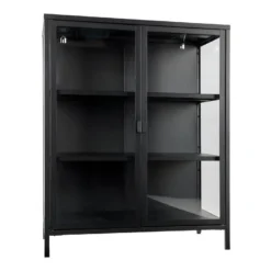 HENDRA - Vitrine 2 Portes Verre Et Acier Noir H101cm -Pas Cher Mobiliora Magasin bibliotheque vitrine et etagere 10005697