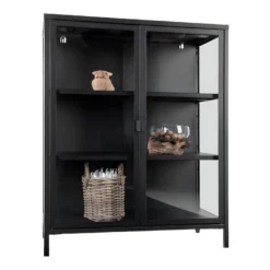 HENDRA - Vitrine 2 Portes Verre Et Acier Noir H101cm -Pas Cher Mobiliora Magasin bibliotheque vitrine et etagere 10005699
