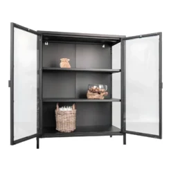 HENDRA - Vitrine 2 Portes Verre Et Acier Noir H101cm -Pas Cher Mobiliora Magasin bibliotheque vitrine et etagere 10005701