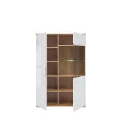 JADEA - Vitrine 2 Portes Style Scandinave Salon/salle à Manger - 132.5x90x41 - 10 Compartiments - Vitrine Double -Pas Cher Mobiliora Magasin bibliotheque vitrine et etagere 10005741