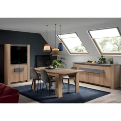 FANNY - Vitrine 2 Portes Aspect Bois Et Pierre + Eclairage Led 6 FANNY - Vitrine 2 Portes Aspect Bois Et Pierre + Eclairage Led -Pas Cher Mobiliora Magasin bibliotheque vitrine et etagere 10005791