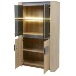 FANNY - Vitrine 2 Portes Aspect Bois Et Pierre + Eclairage Led 7 FANNY - Vitrine 2 Portes Aspect Bois Et Pierre + Eclairage Led -Pas Cher Mobiliora Magasin bibliotheque vitrine et etagere 10005793