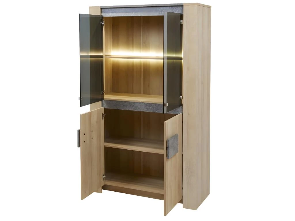 FANNY - Vitrine 2 Portes Aspect Bois Et Pierre + Eclairage Led 5 FANNY - Vitrine 2 Portes Aspect Bois Et Pierre + Eclairage Led – Image 3