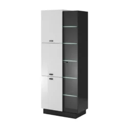 Vitrine Haute Collection CRISTAL Quatre Portes Coloris Blanc Et Noir.