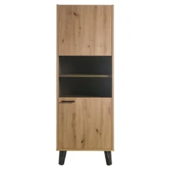 Vitrine 1 Porte Réversible Vitrée Finition Chêne Clair Texturé - MILOS -Pas Cher Mobiliora Magasin bibliotheque vitrine et etagere 10672457