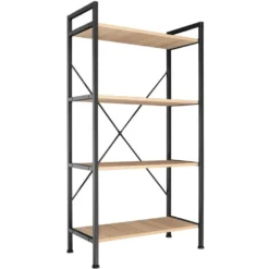 Grande étagère Bibliothèque Au Look Industriel/ Vintage 4 Niveaux 121,5 Cm Beige 08_0000279