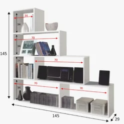 Étagère Bibliothèque Jaén Blanc Brillant 6 étagères, Pour Salle à Manger Ou Bureau -Pas Cher Mobiliora Magasin bibliotheque vitrine et etagere 10724793