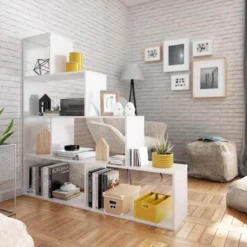 Étagère Bibliothèque Jaén Blanc Brillant 6 étagères, Pour Salle à Manger Ou Bureau -Pas Cher Mobiliora Magasin bibliotheque vitrine et etagere 10724795