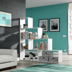 Étagère Bibliothèque Jaén Blanc Brillant 6 étagères, Pour Salle à Manger Ou Bureau -Pas Cher Mobiliora Magasin bibliotheque vitrine et etagere 10724797