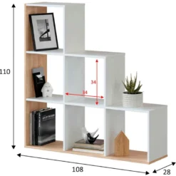 Étagère Bibliothèque Estela, Couleur Blanc/Chêne, Salle à Manger Ou Bureau -Pas Cher Mobiliora Magasin bibliotheque vitrine et etagere 10758949