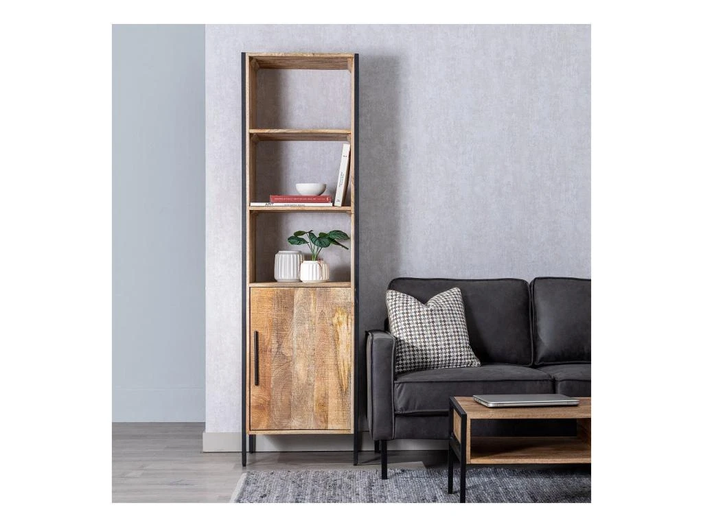 Etagère 3 Niches 1 Porte Bois Brut/Noir - SOPHIA 4 Etagère 3 Niches 1 Porte Bois Brut/Noir - SOPHIA – Image 2