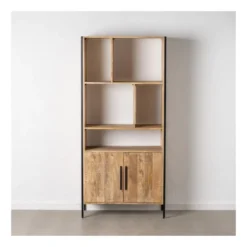 Etagère 5 Niches 2 Portes Bois Brut/Noir - SOPHIA -Pas Cher Mobiliora Magasin bibliotheque vitrine et etagere 11124333