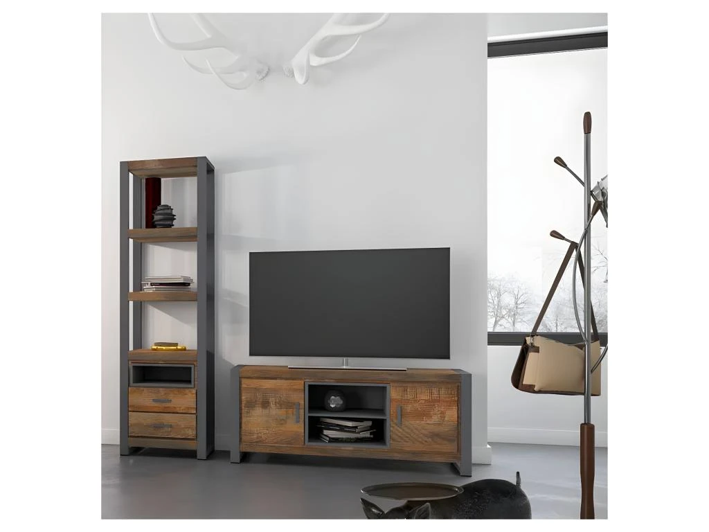 Étagère 1 Niche, 2 Tiroirs Bois/Metal - JINK 4 Étagère 1 Niche, 2 Tiroirs Bois/Metal - JINK – Image 2