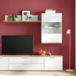 Vitrine Murale Réversible Finition Chêne Et Blanc Laqué - VERONICA -Pas Cher Mobiliora Magasin bibliotheque vitrine et etagere 11324445