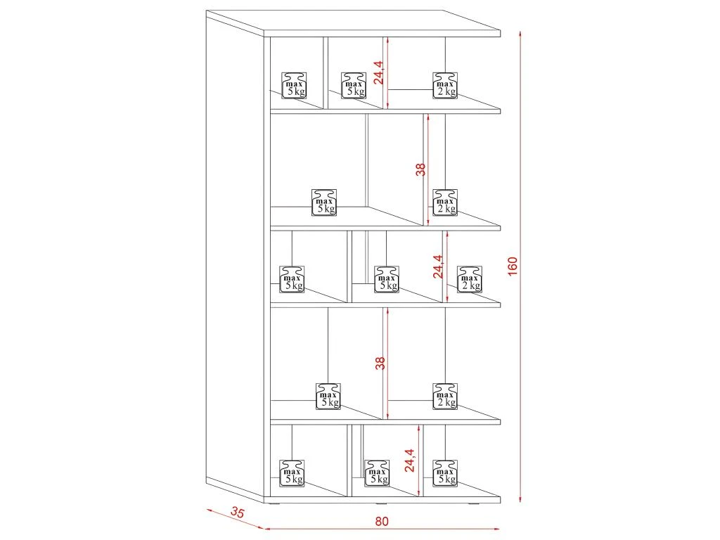 Bibliothèque Design 13 Niches De Rangements L80 X H160 Cm - Twin 9 Bibliothèque Design 13 Niches De Rangements L80 X H160 Cm - Twin – Image 7