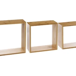Lot De 3 Étagères Murales Flottantes Cubes En Bambou Fixations Invisibles