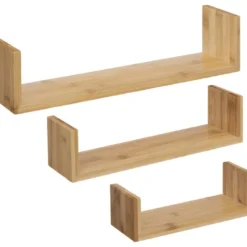 Lot De 3 Étagères Murales Flottantes En Bambou Fixations Invisibles