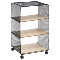 Étagère 3 Cases Sur Roues En Métal Et Bois H 73 Cm