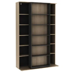 Bibliothèque Coulissante Avec 18 Niches - Naturel Et Anthracite - PRALI -Pas Cher Mobiliora Magasin bibliotheque vitrine et etagere 12218569