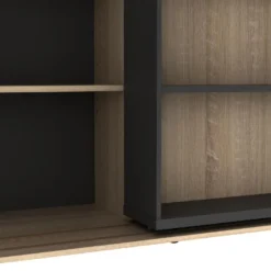 Bibliothèque Coulissante Avec 18 Niches - Naturel Et Anthracite - PRALI -Pas Cher Mobiliora Magasin bibliotheque vitrine et etagere 12218573