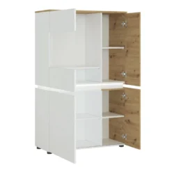 Vitrine 4 Portes Avec LEDs - Naturel Et Blanc - DOLONA -Pas Cher Mobiliora Magasin bibliotheque vitrine et etagere 12296533