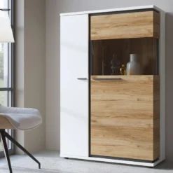 Vitrine Avec 2 Portes - Naturel Et Blanc - NISUKA