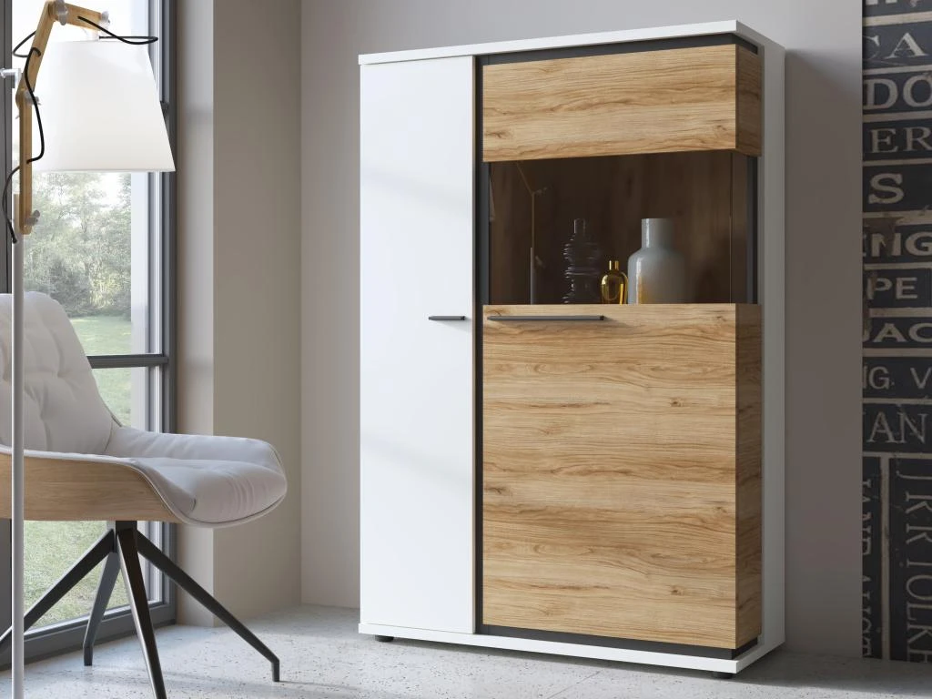 Vitrine Avec 2 Portes - Naturel Et Blanc - NISUKA 3 Vitrine Avec 2 Portes - Naturel Et Blanc - NISUKA