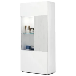 Vitrine Basse 1 Porte 121X52X27Cm Blanc-Gris - Venprodin