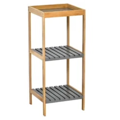 Etagère 3 Niveaux Carrés Noumea Bambou Gris - Gris