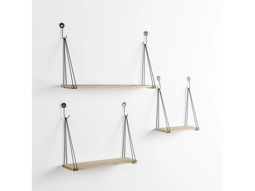 Set De 3 étagères Murales Airas En Métal Noir Et Bois De Paulownia 3 Set De 3 étagères Murales Airas En Métal Noir Et Bois De Paulownia