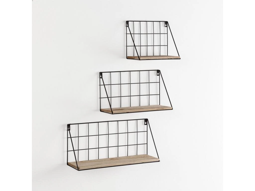 Set De 3 étagères Murales Amede Métal Noir Et Bois Paulownia 3 Set De 3 étagères Murales Amede Métal Noir Et Bois Paulownia
