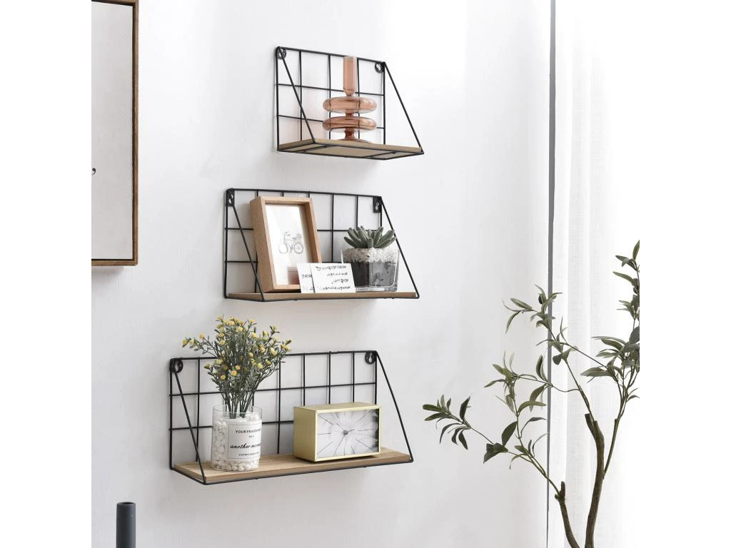 Set De 3 étagères Murales Amede Métal Noir Et Bois Paulownia 4 Set De 3 étagères Murales Amede Métal Noir Et Bois Paulownia – Image 2