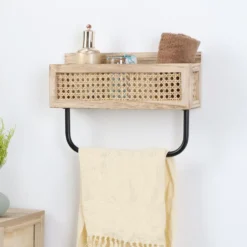 Étagère Murale Peru Avec Tringle à Vêtements, Rotin Naturel -Pas Cher Mobiliora Magasin bibliotheque vitrine et etagere 12516135