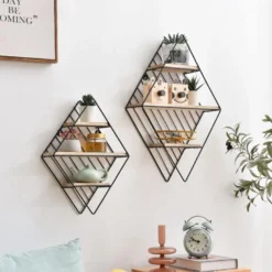 Set De 2 étagères Murales Diamante En Métal Noir Et Bois De Paulownia 7 Set De 2 étagères Murales Diamante En Métal Noir Et Bois De Paulownia -Pas Cher Mobiliora Magasin bibliotheque vitrine et etagere 12516167