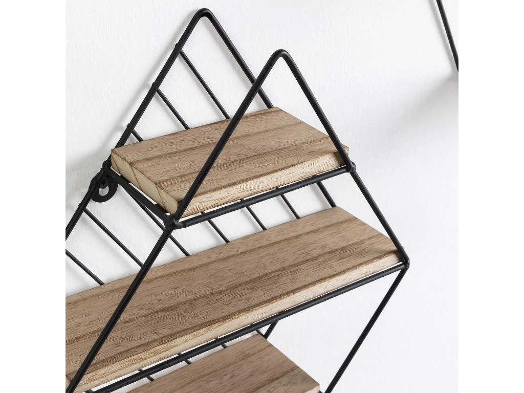 Set De 2 étagères Murales Diamante En Métal Noir Et Bois De Paulownia 5 Set De 2 étagères Murales Diamante En Métal Noir Et Bois De Paulownia – Image 3