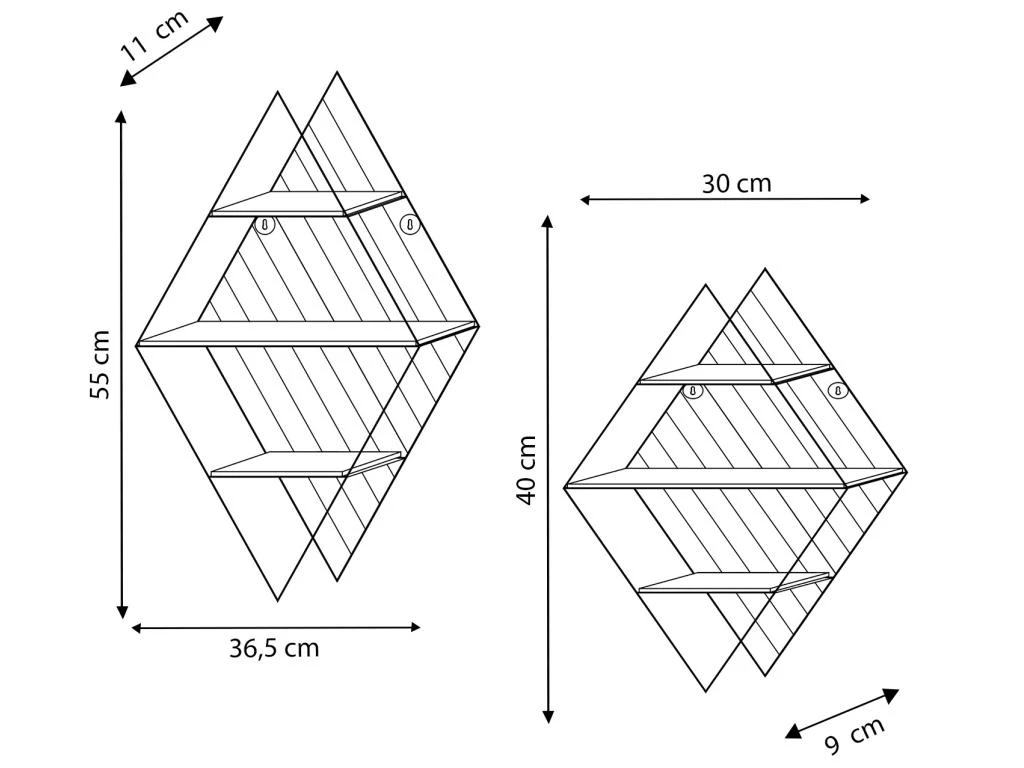 Set De 2 étagères Murales Diamante En Métal Noir Et Bois De Paulownia 6 Set De 2 étagères Murales Diamante En Métal Noir Et Bois De Paulownia – Image 4