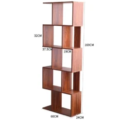 Bibliotheque 5 Etageres Marron Noyer Mdf Bureau 169x60x24 -Pas Cher Mobiliora Magasin bibliotheque vitrine et etagere 12521781