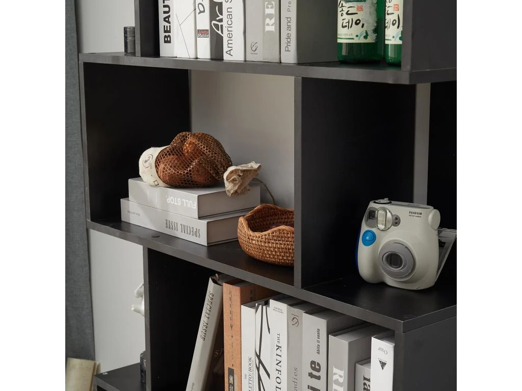 Etagère Bibliothèque Moderne Bois Noir 6 Etagères 190x60x24 5 Etagère Bibliothèque Moderne Bois Noir 6 Etagères 190x60x24 – Image 3