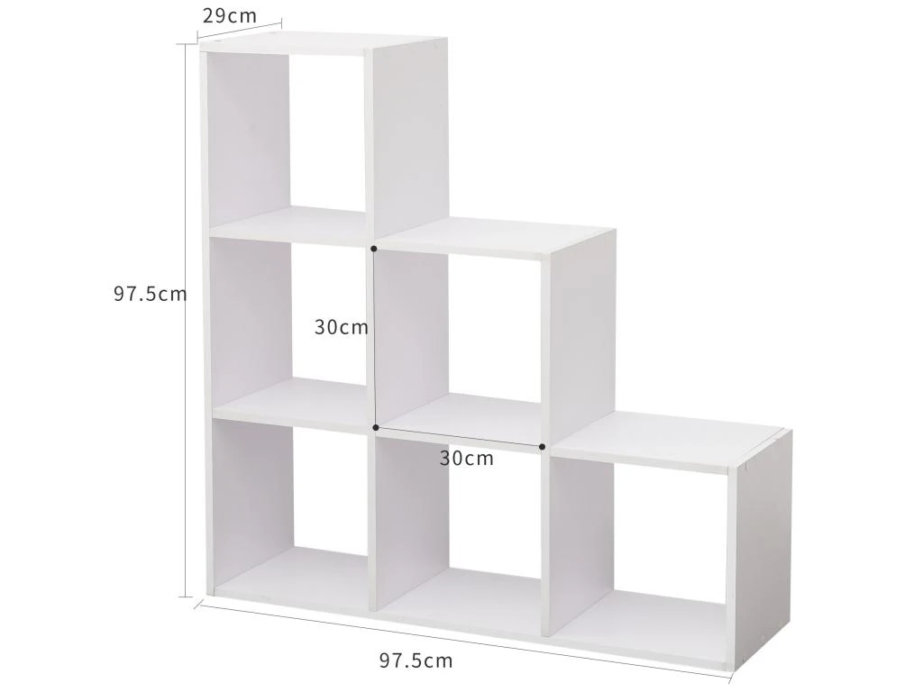 Etagère Bibliothèque Blanc Bois 6 Niveaux Salon 97,5x97,5x29 Cm 5 Etagère Bibliothèque Blanc Bois 6 Niveaux Salon 97,5x97,5x29 Cm – Image 3