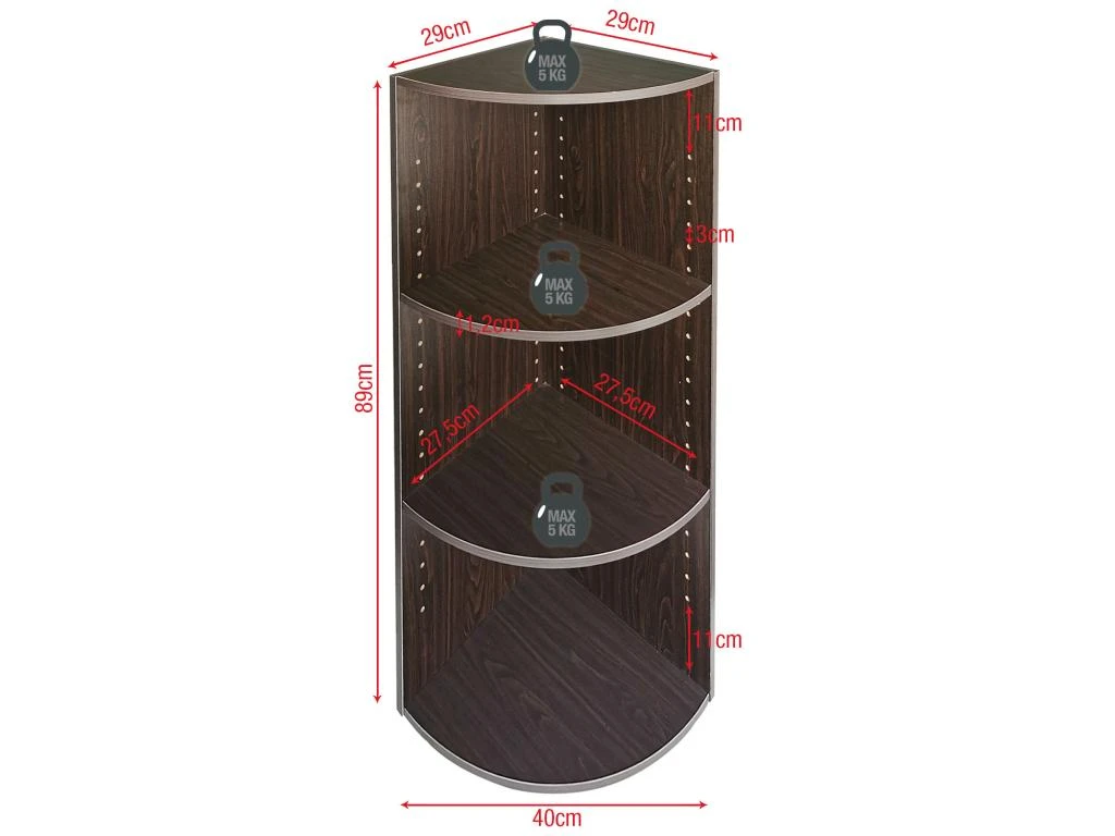 Bibliothèque D'Angle Wenge Aggloméré 3 Étagères Modulaires 5 Bibliothèque D'Angle Wenge Aggloméré 3 Étagères Modulaires – Image 3