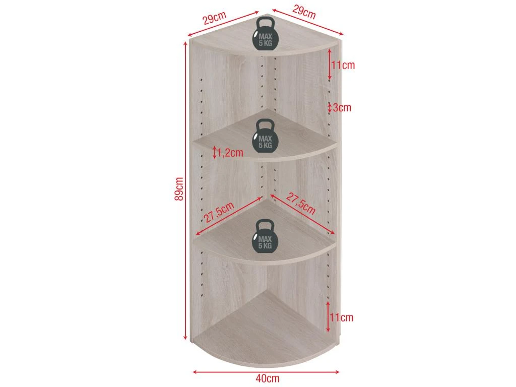 Étagère D'Angle Aggloméré Gris Sapin 3 Étagères Modulaires 5 Étagère D'Angle Aggloméré Gris Sapin 3 Étagères Modulaires – Image 3