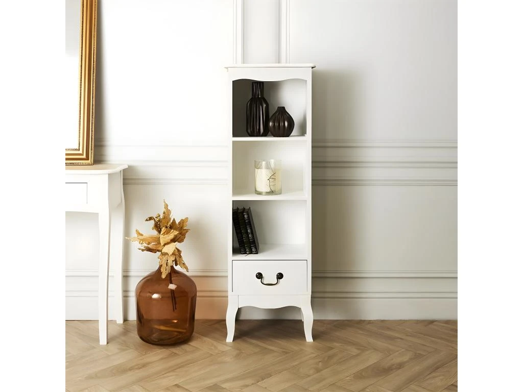 SYLVA - Meuble Bibliothèque Vintage Blanc Plateau Effet Bois 4 SYLVA - Meuble Bibliothèque Vintage Blanc Plateau Effet Bois – Image 2